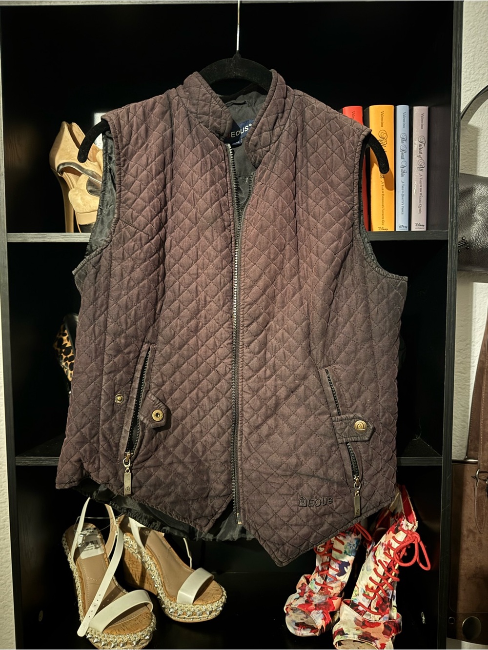 Quilted Brown Women's Vest with Front Zip and Pocket Details